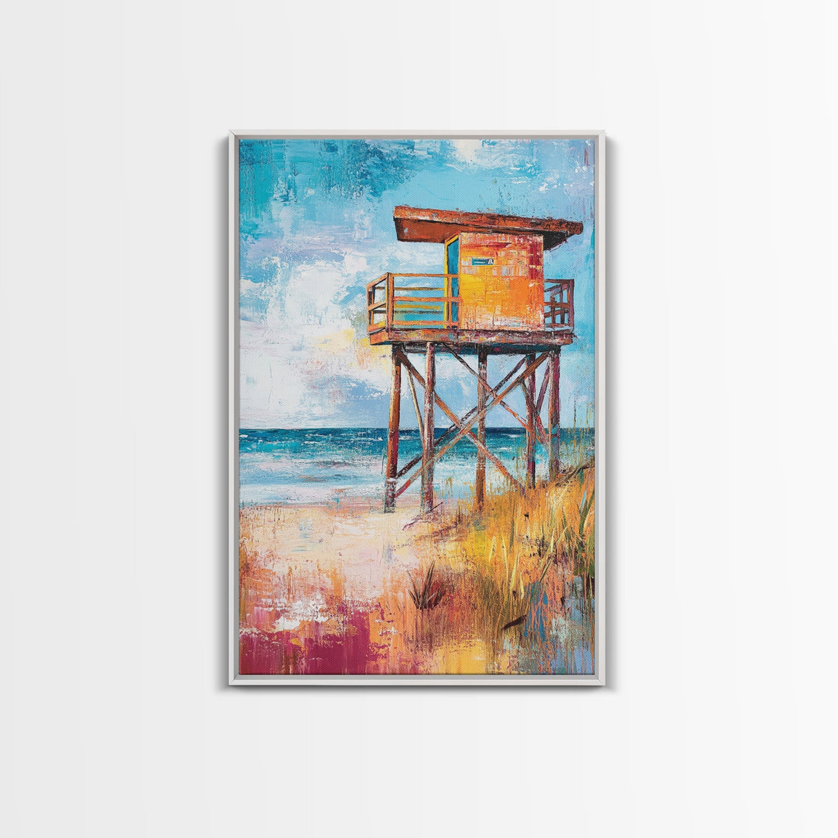 Lifeguard, Beach, Surf, Framed Canvas Print, coastal painting, beach house art, coastal cowgirl wall art, surf wall art, nautical painting