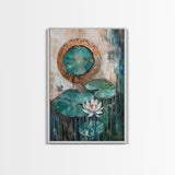 Lotus, Gold, Abstract, Framed Canvas Print, wabi sabi art, mosaic wall art, teal wall art, zen wall art, sacred geometry wall art