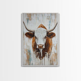 Longhorn, Rustic, Western, Framed Canvas Print, bull and bear art, rustic wall art, farmhouse art, moody art, vintage horse art