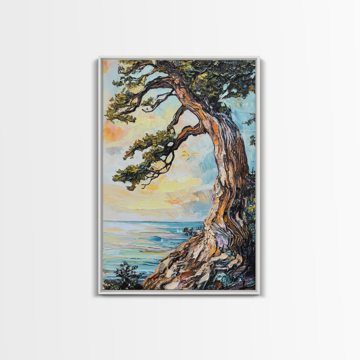 Joshua Tree Art, Coastal Landscape Art, Framed Canvas Print, Oak Tree Art, Rustic Art, Living Room Art, Boho Art, Moody Art