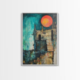 Abstract Castle, moody art, dark romance painting, gothic wall art, Canvas Print, Ozymandias art, blue and green wall art, vintage art