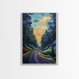 Fantasy Forest, pine tree art, forest at dusk painting, smoky mountain art, Canvas Print, moody art, tall skinny art, guest room art