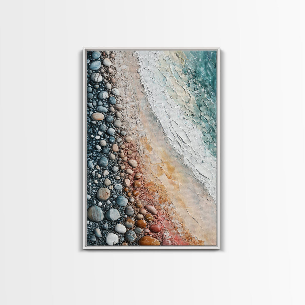 Pebble Beach, coastal painting, nautical decor, wabi sabi art, abstract seascape, textured wall art, ocean print, canvas print