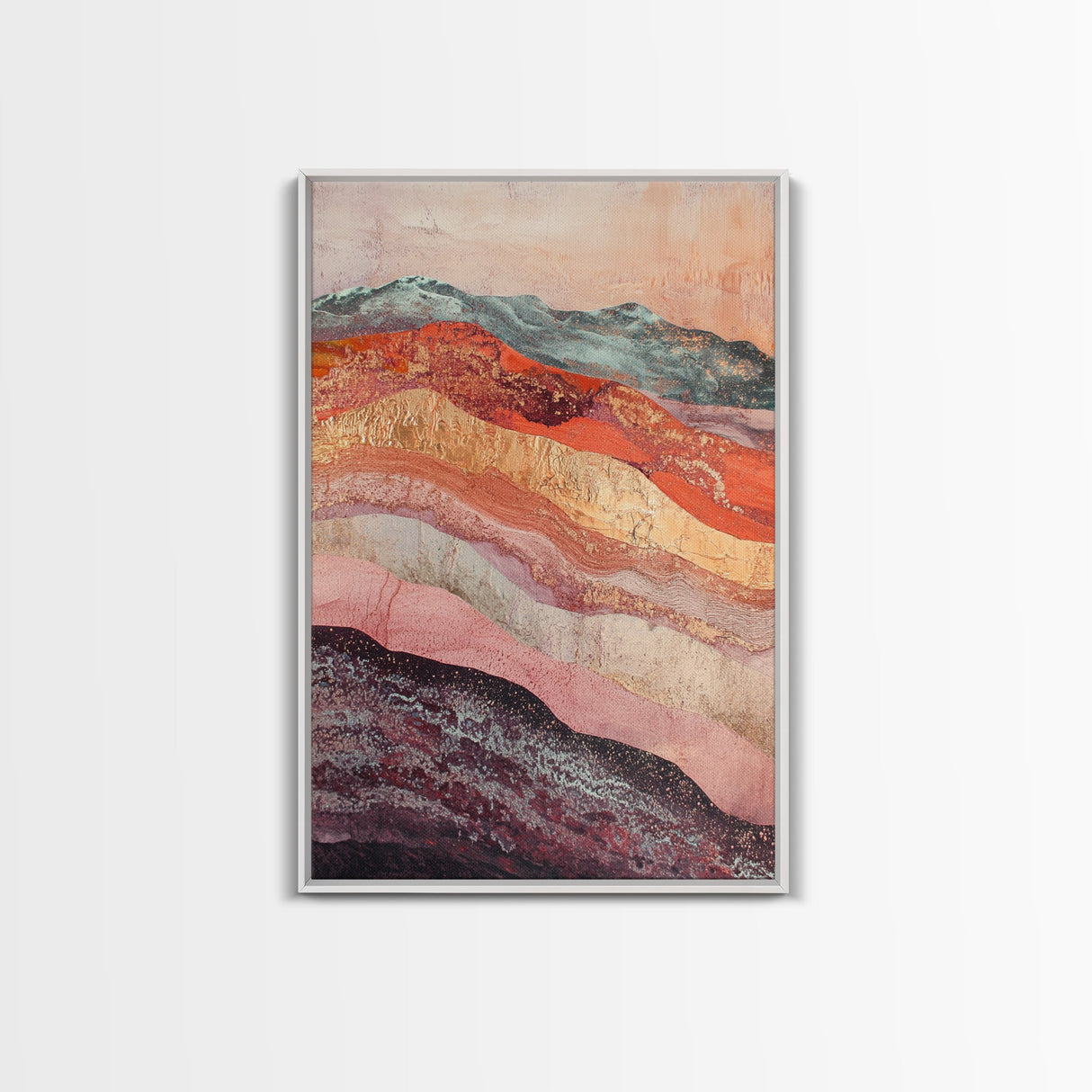 Abstract Landscape, mountain painting, geometric wall art, southwest wall art, moody art, gold abstract art, canvas print, wall art