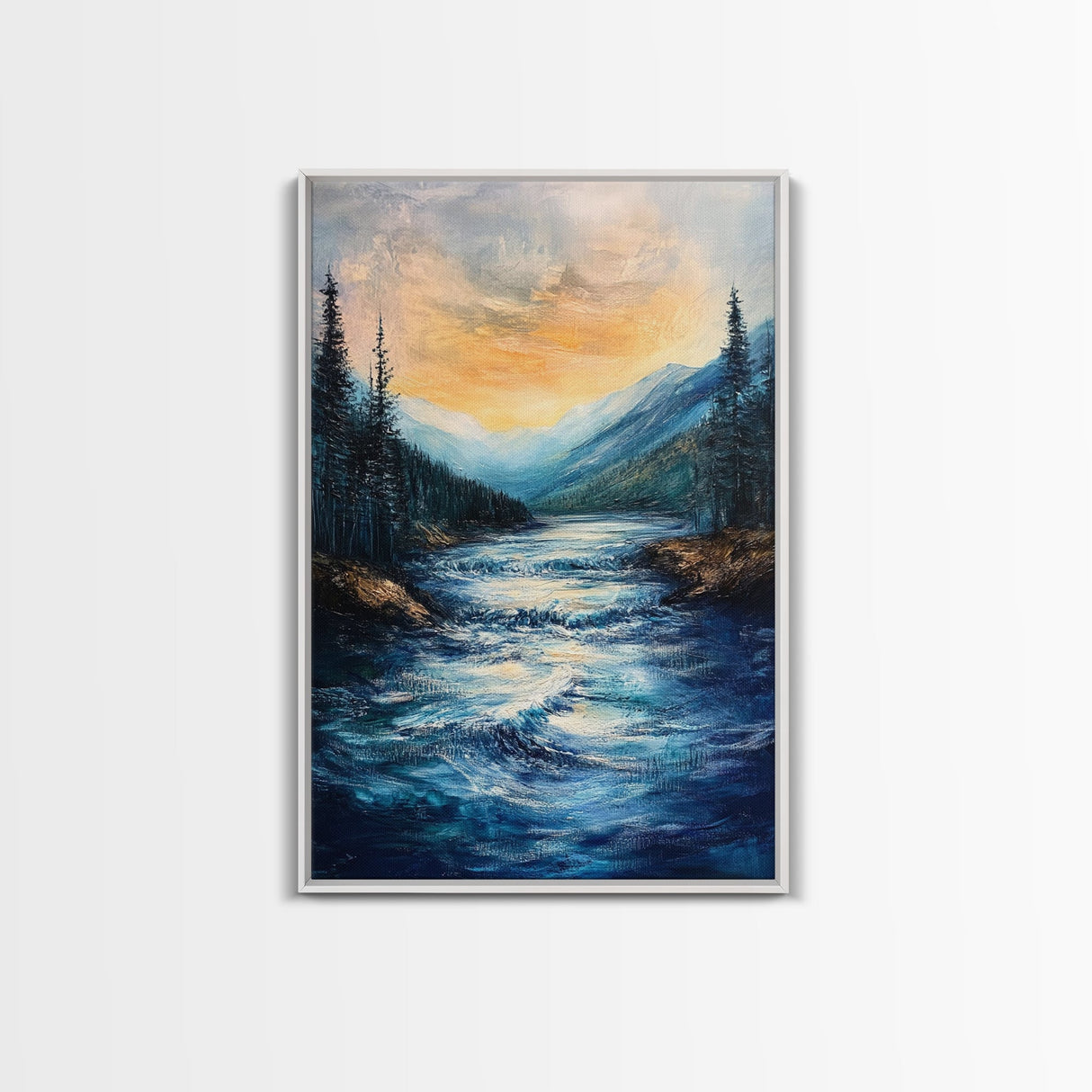 Mountain Stream, Nature Painting, Canvas Print, Forest Art, Rustic Wall Art, Coastal Decor, Bedroom Art, Cabin Decor, Gift Idea