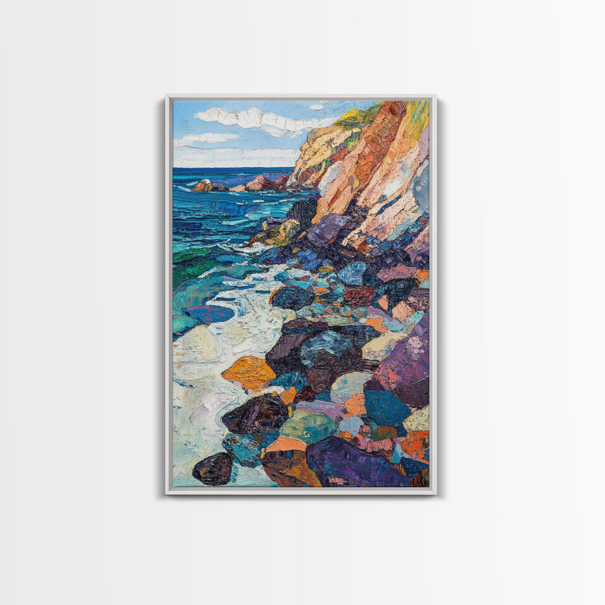 Colorful Cliffs, Ocean Painting, Canvas Print, Coastal Landscape Art, Nautical Decor, Rustic Art, Southwest Wall Art, Gift Idea