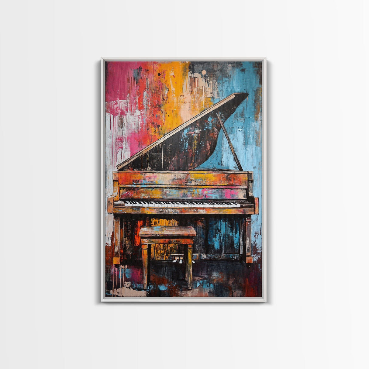 Abstract Piano Art, Music Wall Decor, Colorful Instrument Painting, Moody Art, Living Room Wall Art, Canvas Print, Gift Idea