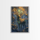 Golden Stag, Mystical Forest, Fantasy Animal Art, Sacred Geometry Wall Art, Rustic Wall Art, Living Room Art, Canvas Print, Gift Idea