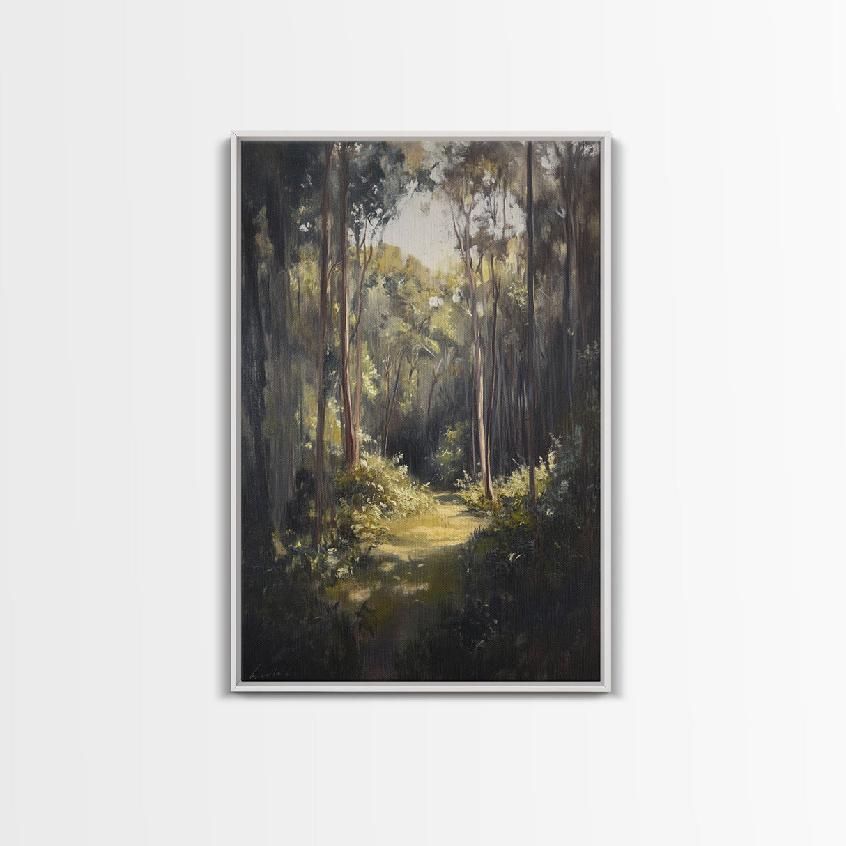 Tranquil Forest Path Framed Canvas Print Nature Wall Art, Rustic Woodland Decor, Cabin Aesthetic, Living Room Art, Autumn Home Style