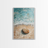 Serene Beach Stone Canvas Print Tranquil Ocean Art, Coastal Zen Wall Decor, Relaxing Beach House Style, Minimalist Seascape Painting