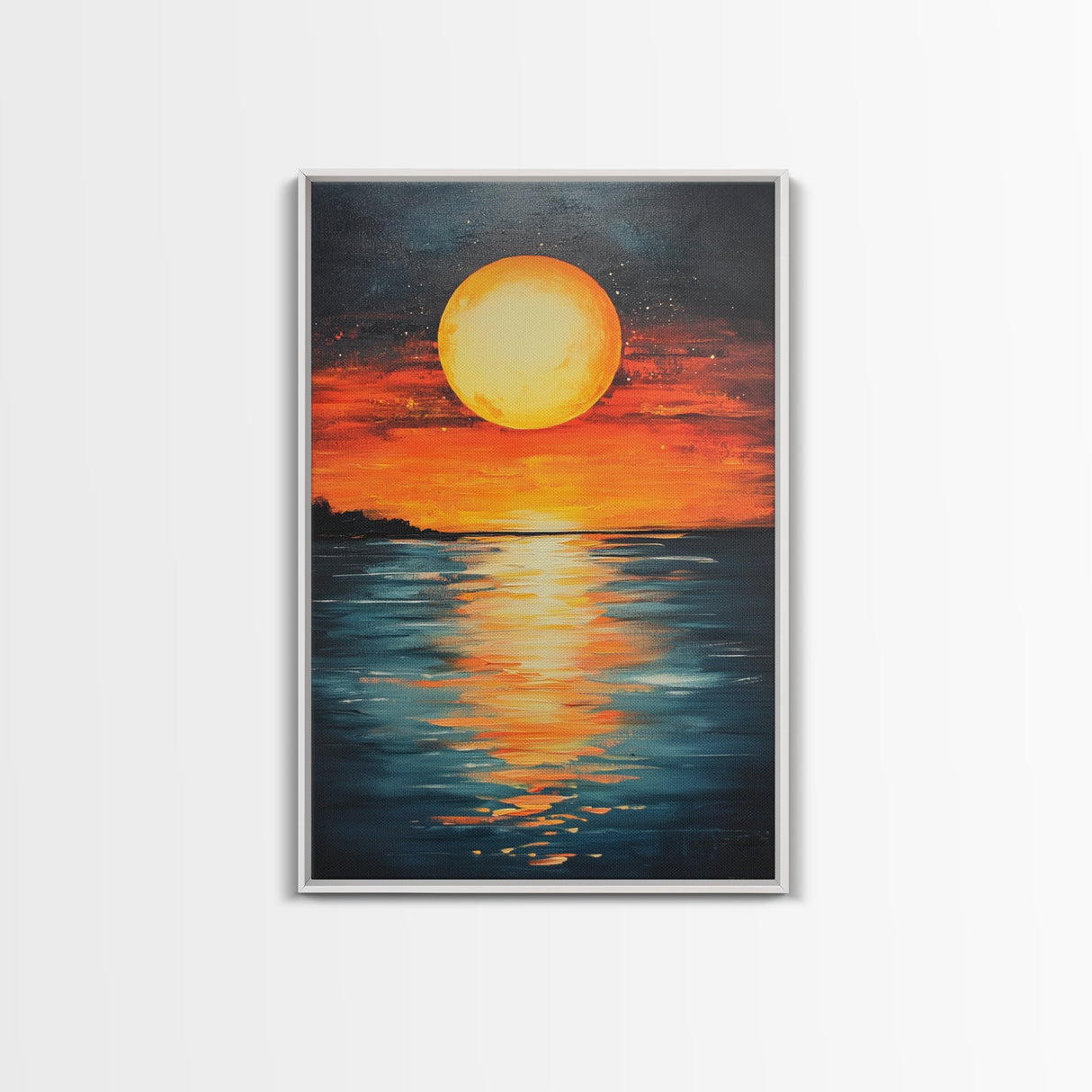 Sunset Reflection Framed Canvas Print | Beach Wall Art | Coastal Sunset Painting | Modern Home Decor | Large Wall Art | Gift Idea