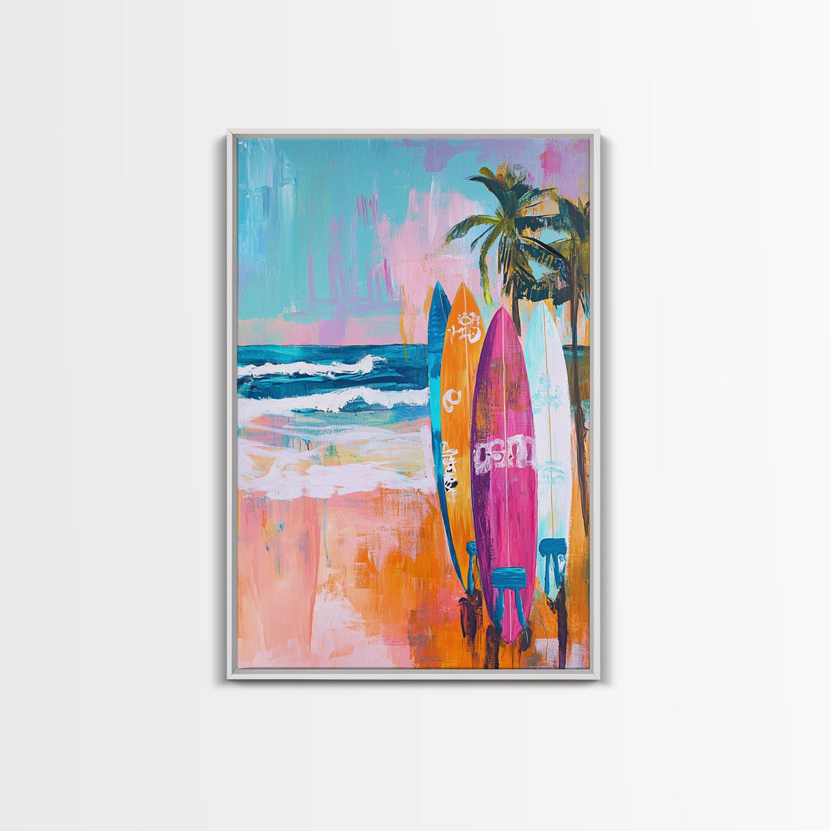 Surfboards Beach Canvas Print | Tropical Wall Art | Coastal Home Decor | Boho Surf Painting | Summer Vibes | Ocean Lovers Gift
