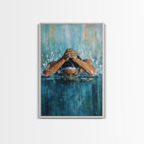 Swimmer Strength Canvas Print | Athlete Wall Art | Motivational Sports Painting | Modern Home Decor | Blue Water Abstract