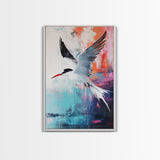 Soaring Bird Framed Canvas Print Coastal Wall Art, Seabird Painting, Ocean Blue Decor, Modern Minimalist Art, Vibrant Nature Artwork