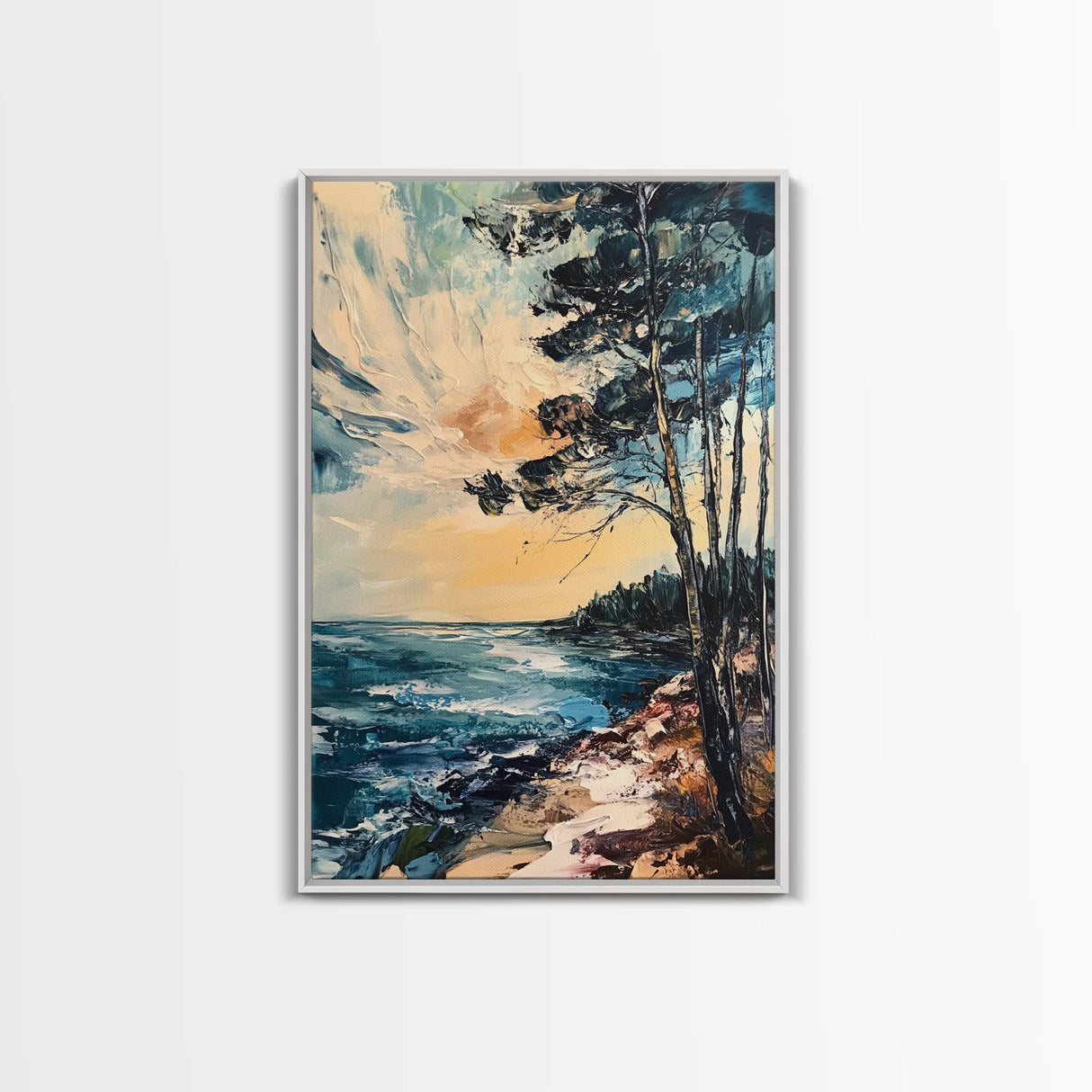 Sunset Seaside Painting Canvas Print | Coastal Wall Art | Ocean Sunset Decor | Beach House Art | Relaxing Landscape Artwork