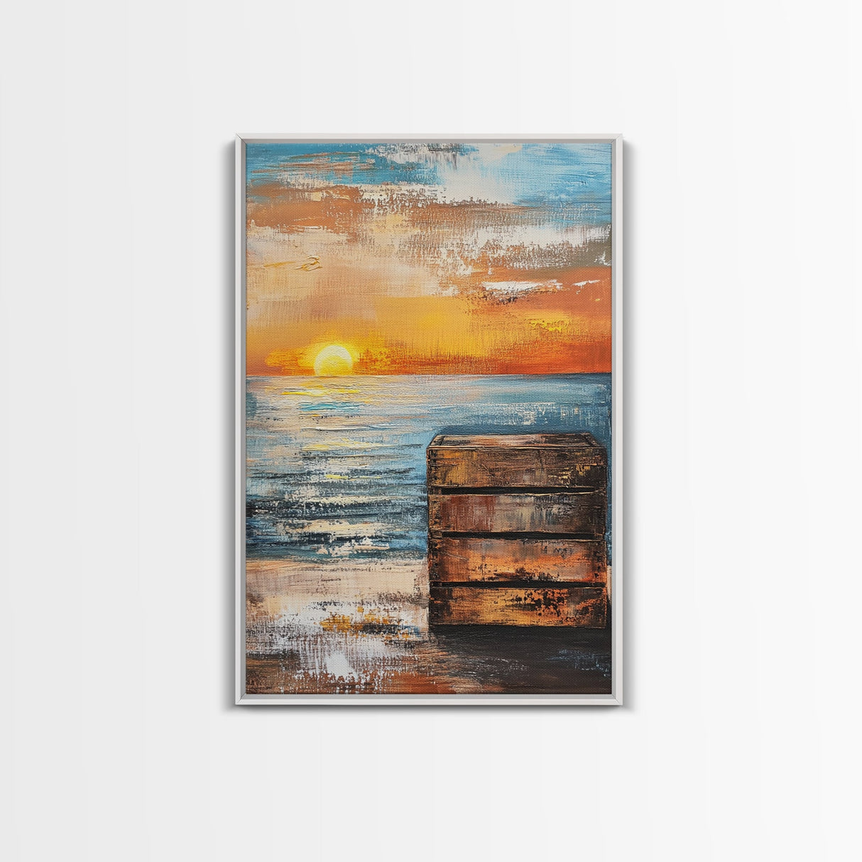 Sunset Over Ocean Canvas Print | Serene Seascape Painting | Coastal Home Decor | Beach House Wall Art | Nautical Artwork