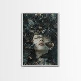 Dark Mystic Bird Canvas Print - Surreal Gothic Art, Moody Wall Decor, Dramatic Dreamscape Painting, Black Feather Fantasy Artwork