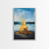 Lakeside Bonfire, Camping Art, Outdoor Wall Art, Cozy Campfire Painting, Nature Art, Rustic Decor, Above Couch Art, Canvas Print