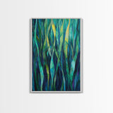 Moody Forest, Abstract Nature Art, Botanical Prints, Green Wall Art, Rustic Decor, Extra Wide Art, Framed Canvas Print, Gift Idea