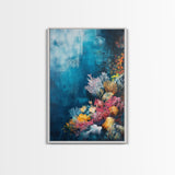Deep Sea Coral, ocean painting, nautical decor, coastal wall art, blue and green wall art, above sofa art, Framed Canvas Print, gift idea