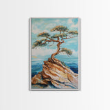 Bonsai Cliff, Pine Tree Art, Coastal Landscape Art, Nautical Decor, Coastal Wall Art, Canvas Print, Living Room Art, Gift Idea