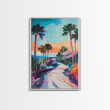 Palm Sunset, Coastal Cowgirl Wall Art, Southwest Wall Art, Surf Wall Art, Pink Orange Wall Art, Canvas Print, Extra Wide Art