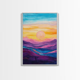 Sunset Horizon, Mountain Painting, Pink Orange Wall Art, Abstract Landscape Art, Canvas Print, Above Sofa Art, Bedroom Art
