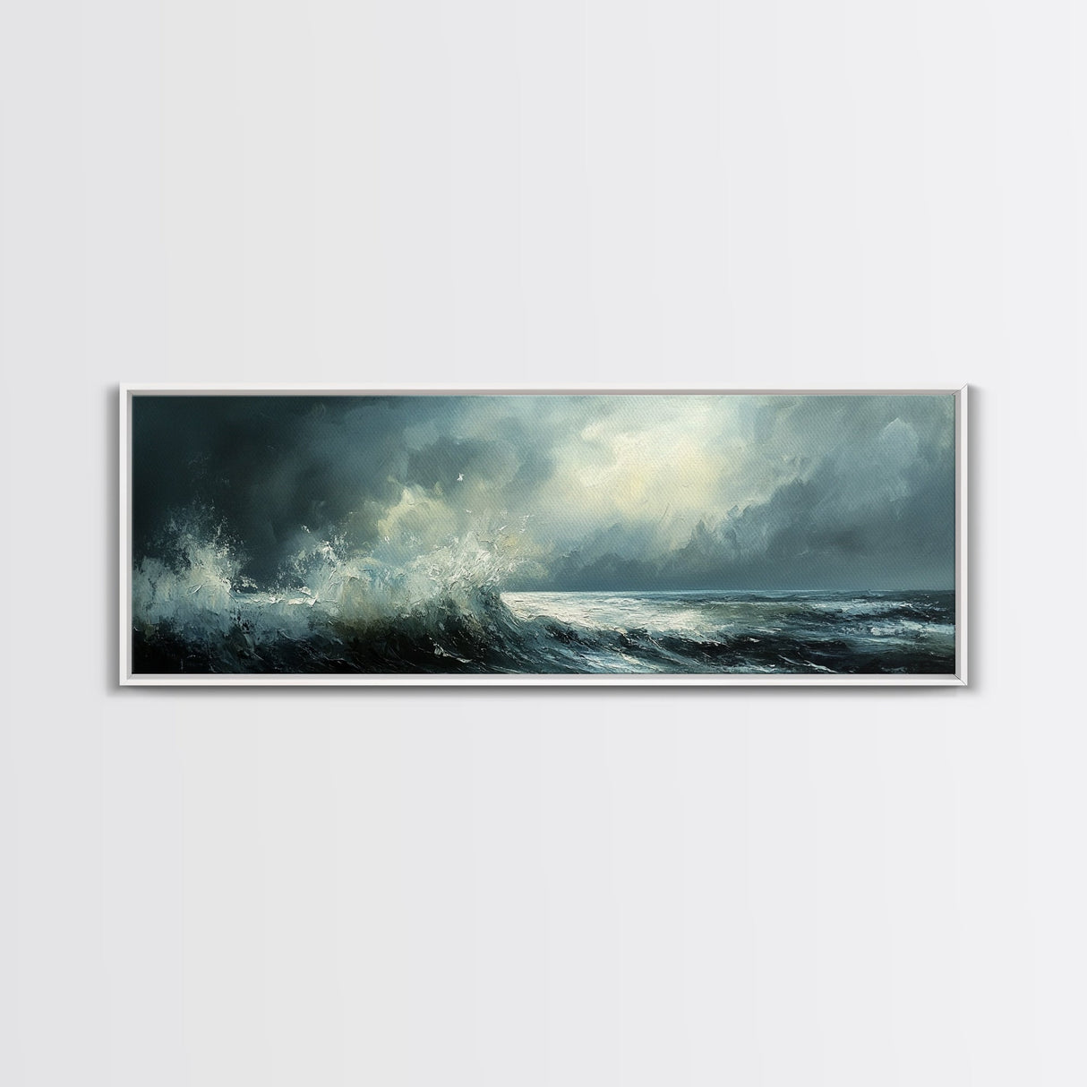 Stormy Ocean Waves Framed Canvas Print Dark Seascape Art, Moody Coastal Decor, Large Nautical Painting, Office or Living Room Art
