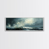 Stormy Ocean Waves Framed Canvas Print Dark Seascape Art, Moody Coastal Decor, Large Nautical Painting, Office or Living Room Art
