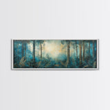 Enchanted Forest Glow Canvas Print Moody Woodland Art, Blue Green Nature Painting, Dreamy Landscape Decor, Large Living Room Artwork