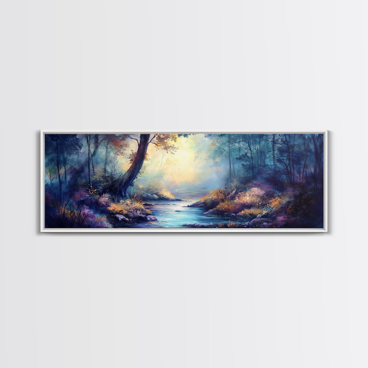 Enchanted Forest Stream Canvas Print Fantasy Landscape Wall Art Mystical Nature Decor Living Room Artwork Whimsical Tree Art
