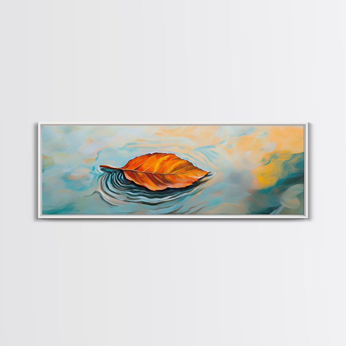 Autumn Leaf Water Ripples Canvas Print Fall Wall Art Nature Inspired Artwork Boho Home Decor Framed Minimalist Modern Print