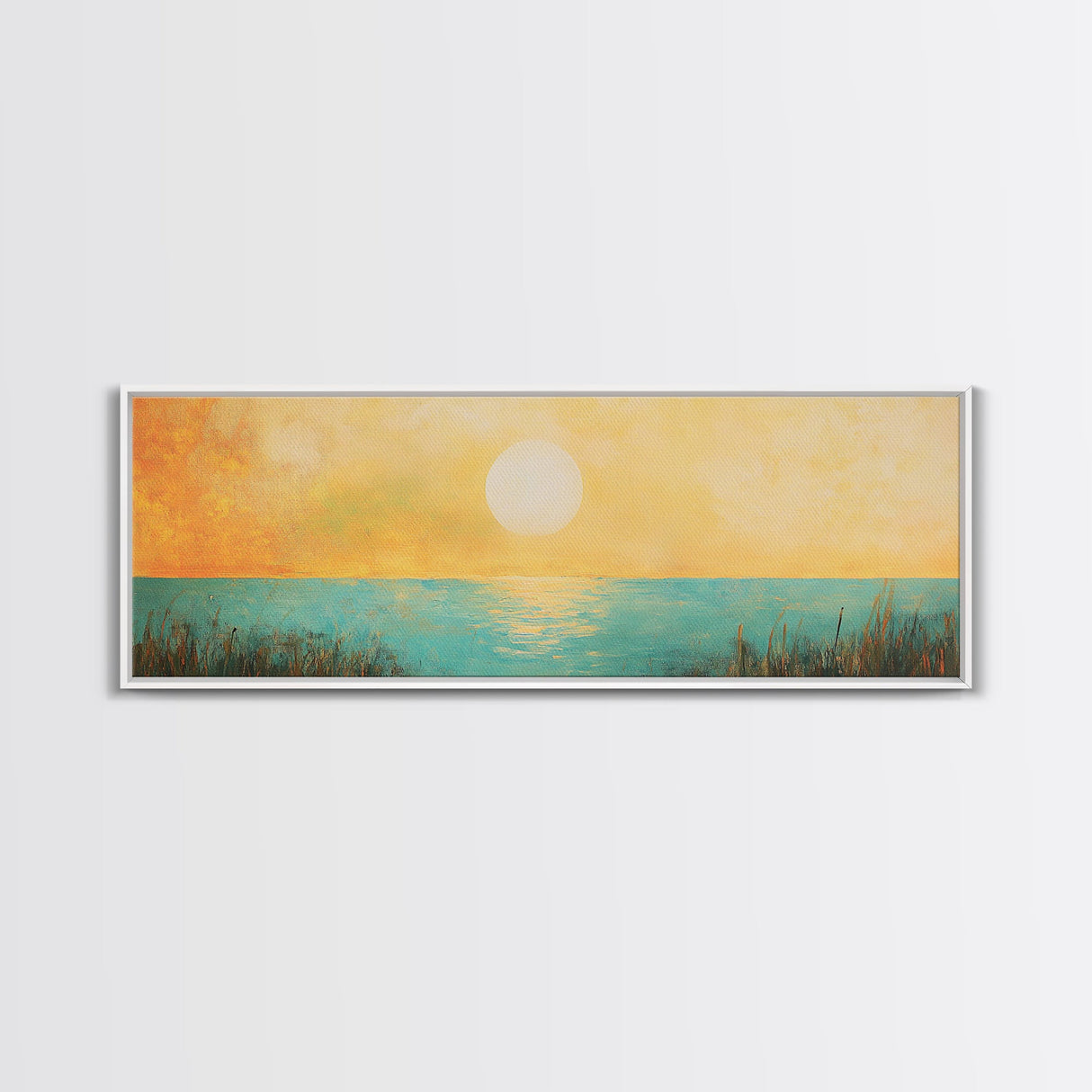 Golden Sunset Coastal Canvas Print, Minimalist Ocean Wall Art, Warm Beach Decor, Large Modern Art, Bedroom Wall Art, Nature Painting