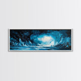 Frozen Ice Cave Landscape Canvas Print, Dark Blue Winter Wall Art, Arctic Home Decor, Modern Cool Tone Art, Office Artwork