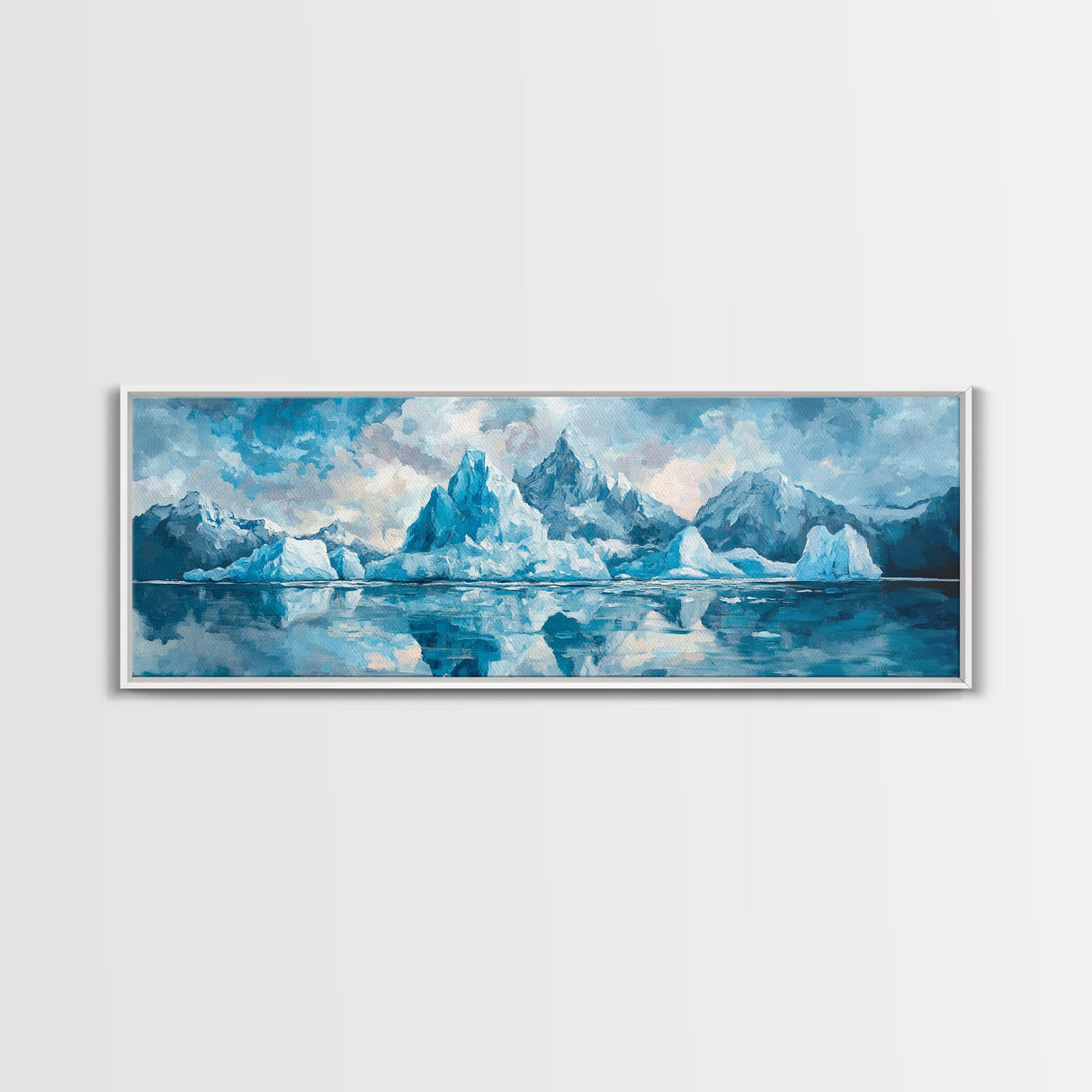 Iceberg Mountain Reflection Canvas Print, Arctic Nature Wall Art, Cool Blue Home Decor, Large Landscape Painting, Modern Office Art