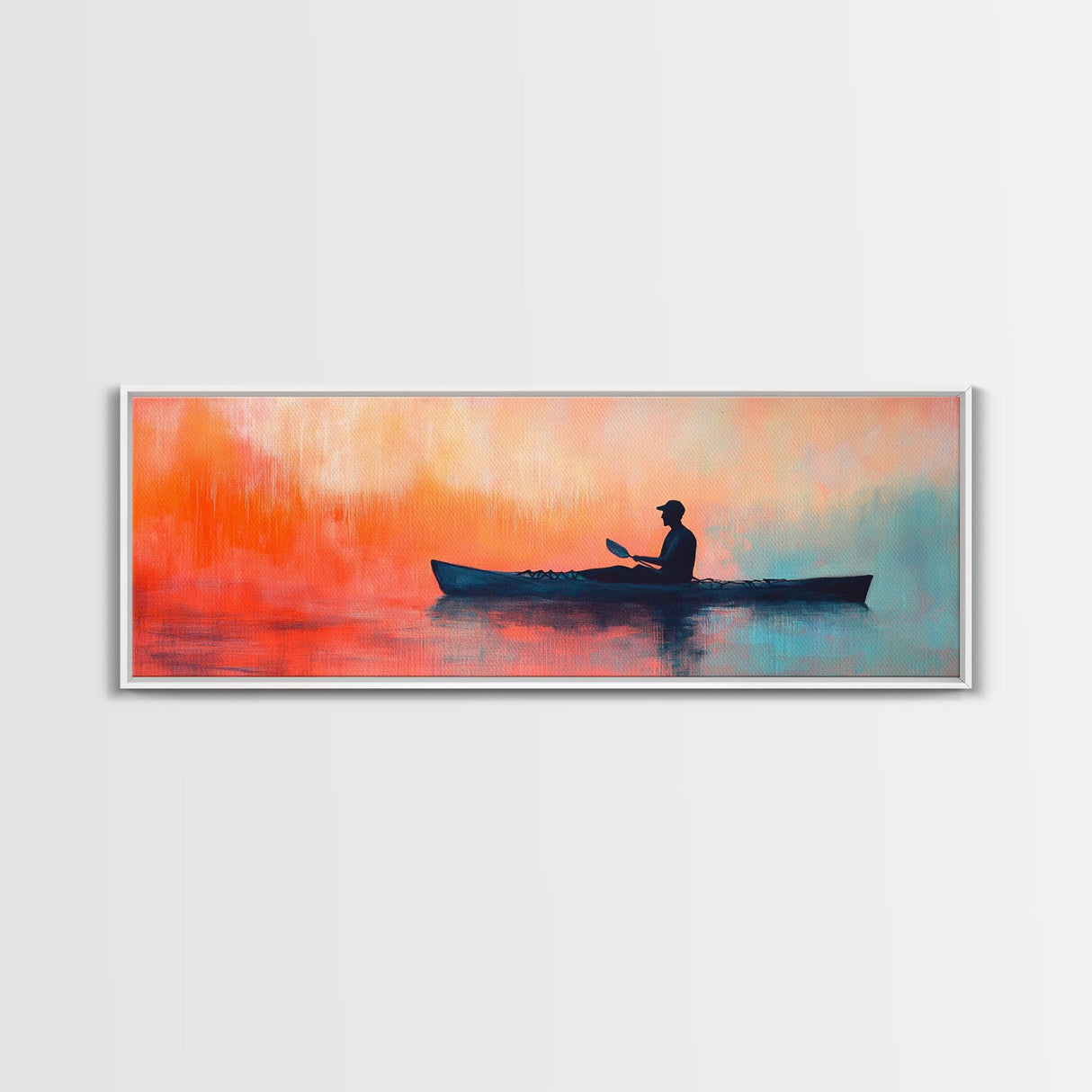Kayak Sunset Wall Art, Lake House Decor, Nature Painting, Outdoor Adventure Art, Boho Home Decor, Living Room Wall Art