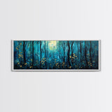 Moonlit Forest Wall Art, Mystical Woodland Painting, Dark Blue Nature Art, Enchanted Trees, Cozy Cabin Decor, Bedroom Wall Art