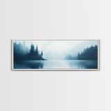 Misty Lake Forest Art, Moody Nature Painting, Blue Foggy Landscape, Tranquil Cabin Decor, Scandinavian Wall Art, Bedroom Art