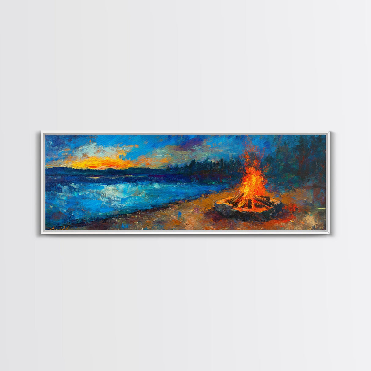 Cozy Campfire Night Painting, Rustic Cabin Decor, Warm Autumn Wall Art, Outdoor Adventure Art, Living Room Wall Art