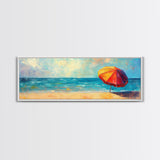 Vibrant Beach Umbrella Painting, Colorful Coastal Ocean Art, Bold Summer Seascape Decor, Bright Living Room, Canvas Print