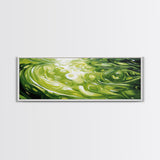 Abstract Green Swirl Painting, Modern Contemporary Wall Art, Nature Inspired Water Reflection, Trendy Office, Framed Canvas Print