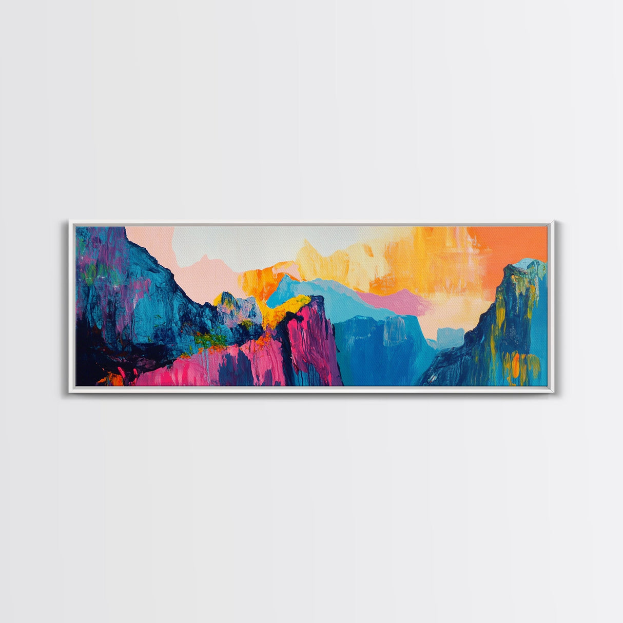 Colorful Mountain Reflections Canvas Print - Abstract Nature Wall Art, Vibrant Sunset Painting, Home Decor, Bold Artistic Statement