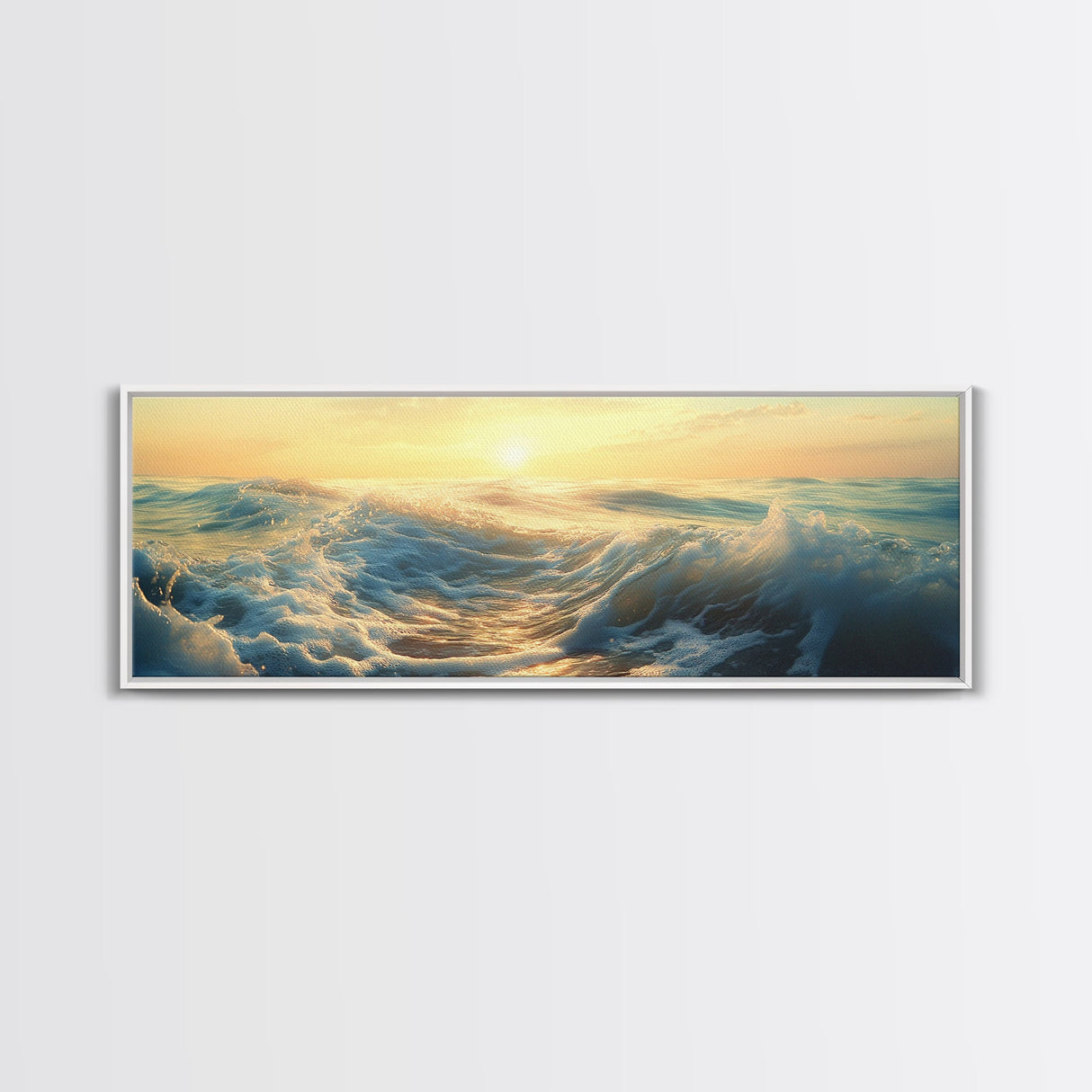 Ocean Sunset Canvas Print Coastal Waves Painting, Golden Horizon Seascape, Nautical Wall Decor, Beach House Art, Bedroom Wall Art