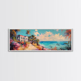 Tropical Beach Canvas Print Coastal House Painting, Palm Tree Art, Vibrant Seaside Wall Decor, Summer Home Decor, Living Room Art