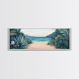 Secluded Beach Path Canvas Print Tropical Escape Painting Nature Coastal Wall Art Calm Ocean Scene Large Wall Art Living Room