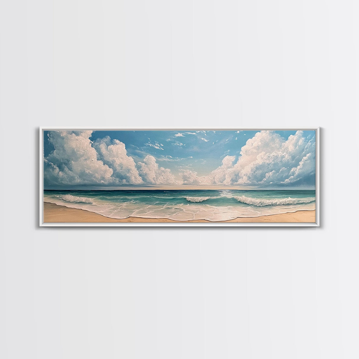 Ocean Wave Horizon Canvas Print Coastal Seascape Wall Art, Tranquil Beach Painting, Nautical Home Decor, Relaxing Living Room Artwork