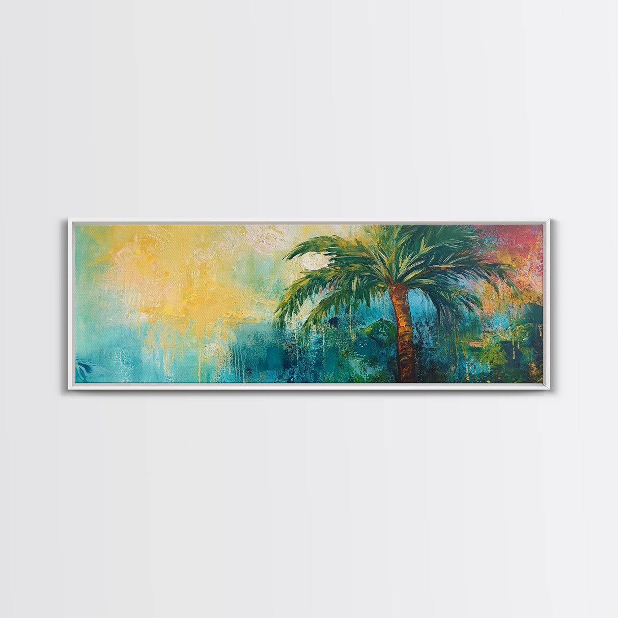 Tropical Palm Tree Canvas Print Colorful Beach Wall Art, Summer Vacation Vibes, Boho Coastal Painting, Vibrant Nature Inspired Decor