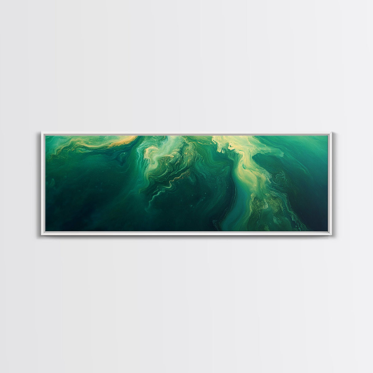 Green Abstract Swirl Framed Canvas Print - Modern Minimalist Wall Art, Deep Emerald Painting, Living Room Decor, Office Artwork