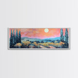 Tuscany Vineyard Painting Sunset Landscape Wall Art Rustic Countryside Decor Warm Autumn Aesthetic Dining Room
