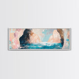 Serene Ocean Cliffs Framed Canvas Print Soft Pastel Coastal Art, Minimalist Seascape Painting, Tranquil Beach Decor, Modern Home Art